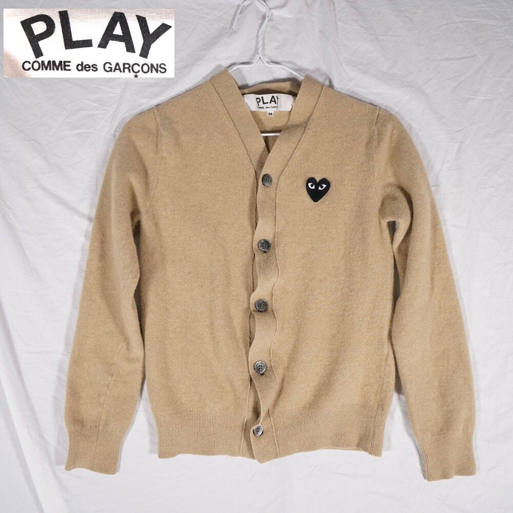Comme des Garçons CDG Play Cardigan Tan Beige Heart Kids Medium